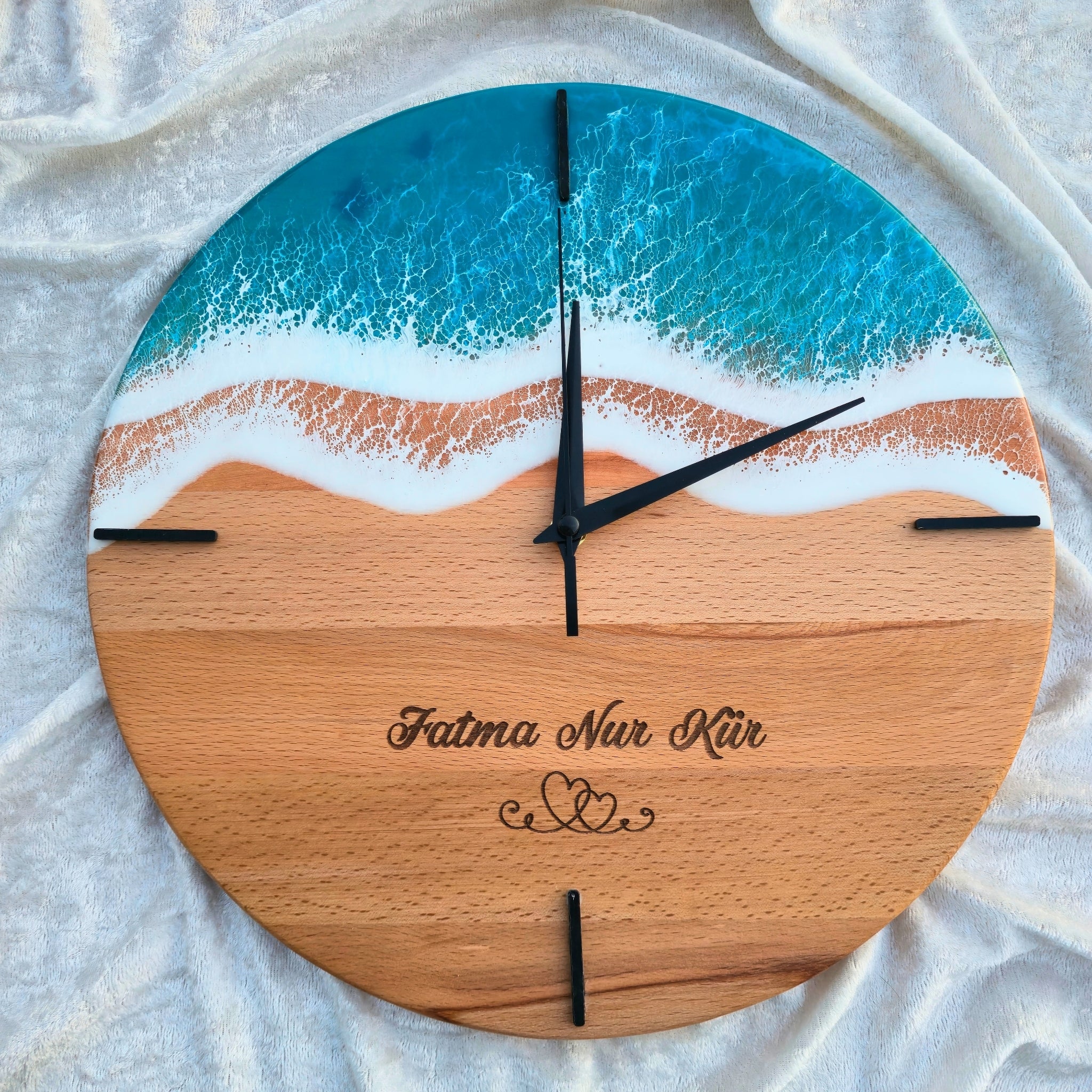 Epoksi Ahşap Duvar Saati Kişiye Özel Epoksi Okyanus Dalga Saat