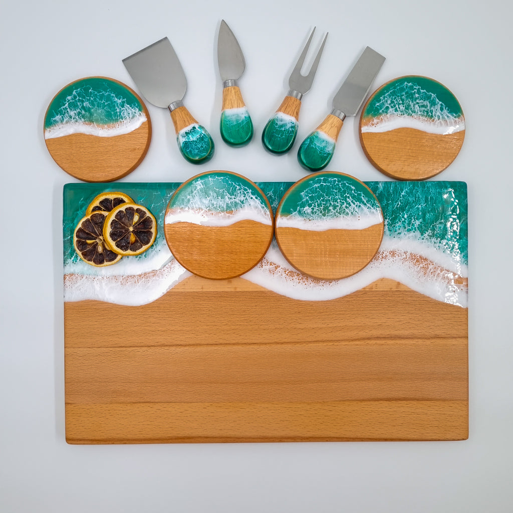 Kişiye Özel Yeşil Okyanus Dalga Sunum Seti Yeni Ev & Sevgiliye Hediye