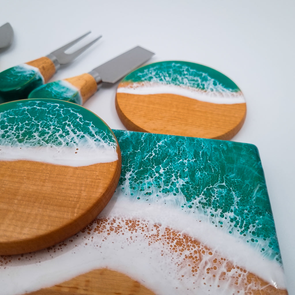 Kişiye Özel Yeşil Okyanus Dalga Sunum Seti Yeni Ev & Sevgiliye Hediye