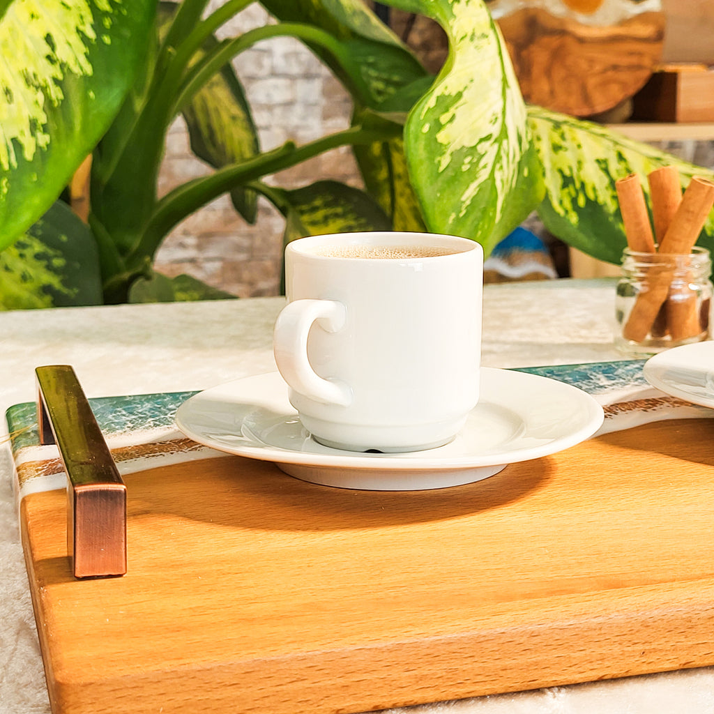 Epoksi Okyanus Desenli Kulplu Ahşap Sunum Tepsisi (24×36 cm)