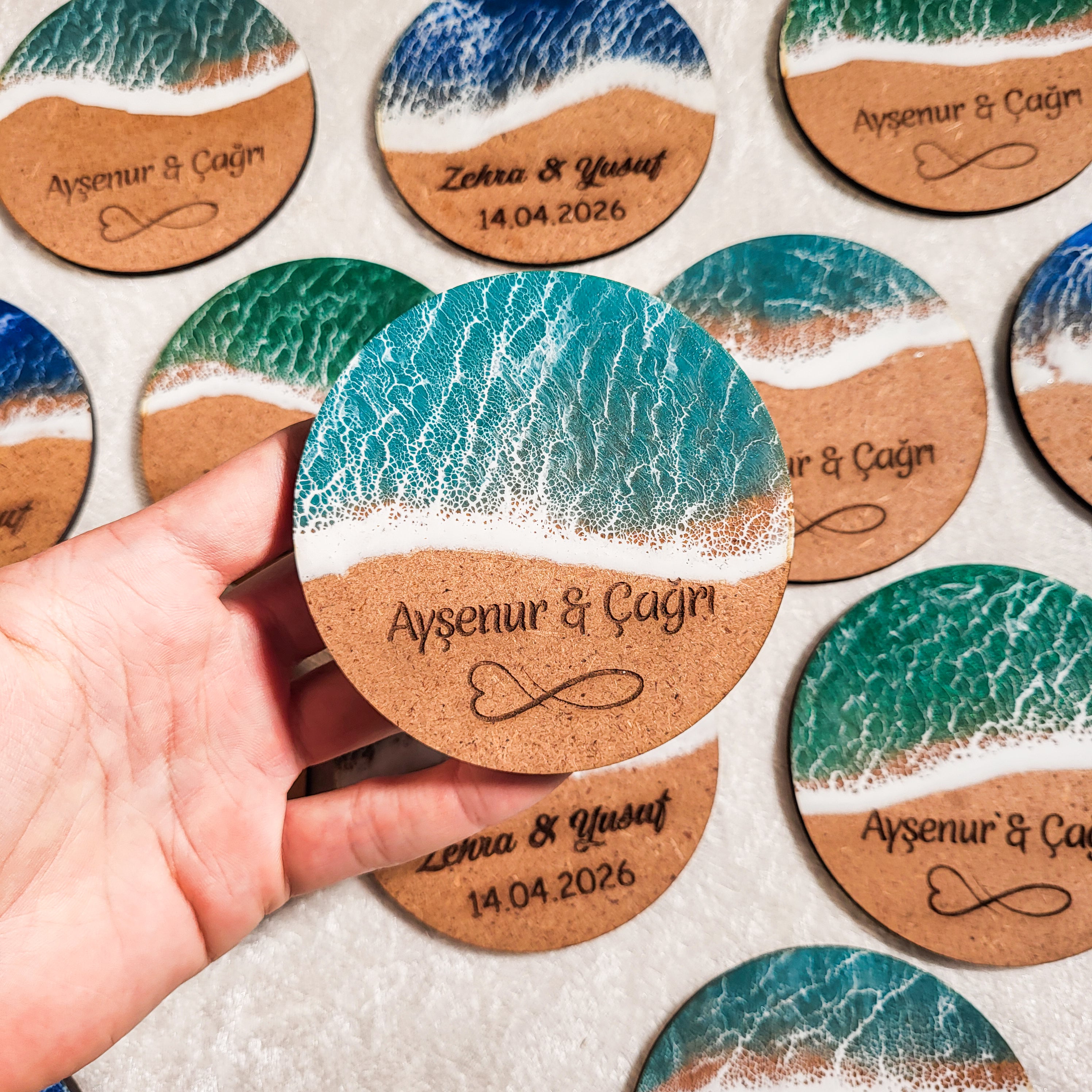 İsimli Epoksi Okyanus Dalga Magnet El Yapımı Kişiye Özel Hediye, Düğün Nişan Etkinlik Hediyeleri