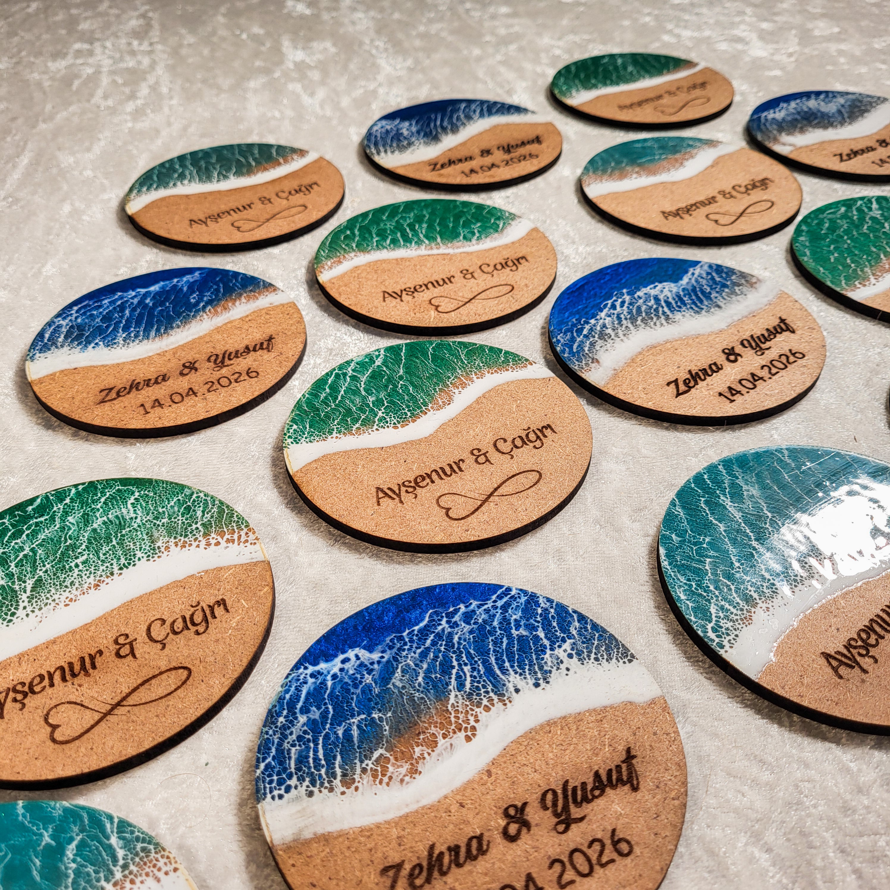 İsimli Epoksi Okyanus Dalga Magnet El Yapımı Kişiye Özel Hediye, Düğün Nişan Etkinlik Hediyeleri