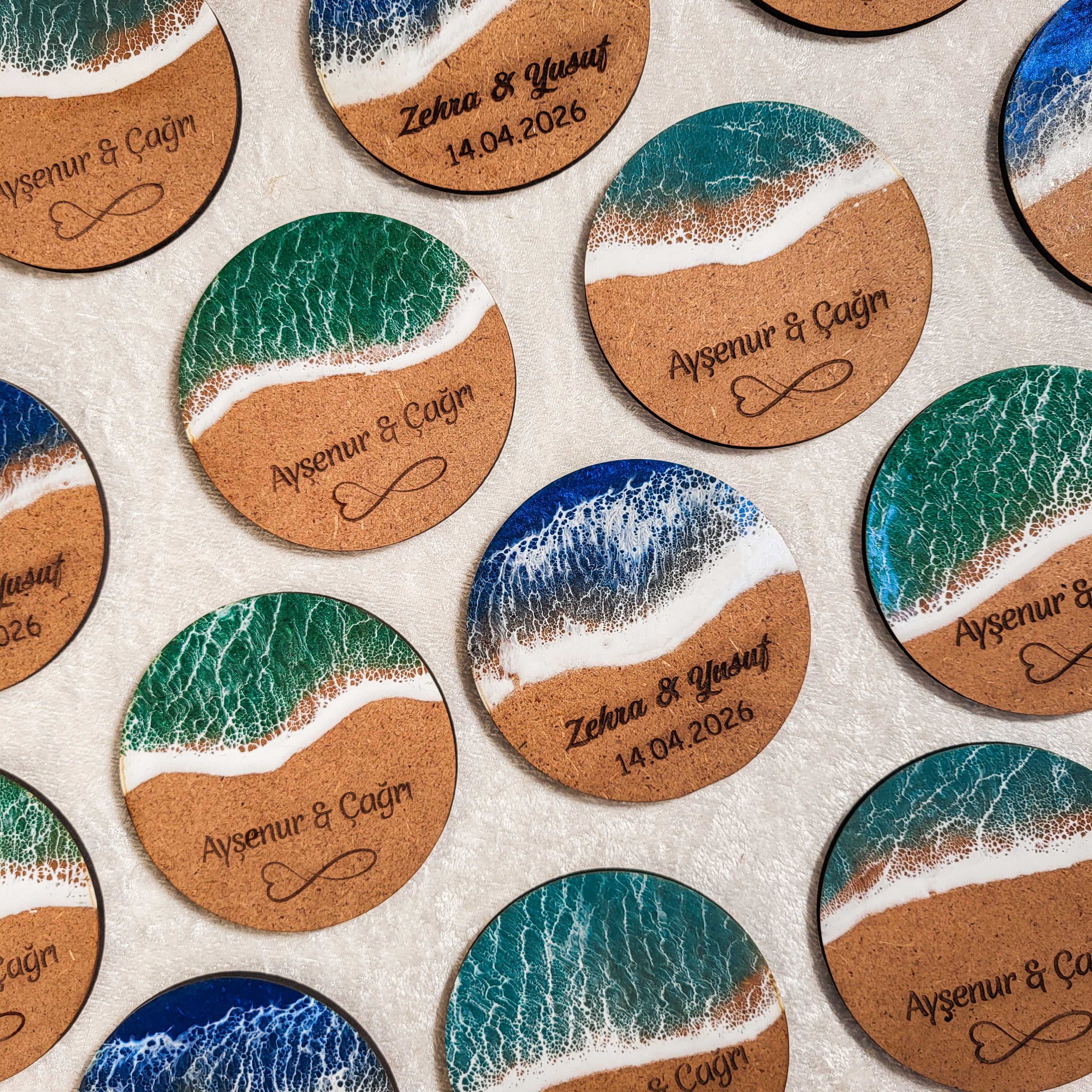 İsimli Epoksi Okyanus Dalga Magnet El Yapımı Kişiye Özel Hediye, Düğün Nişan Etkinlik Hediyeleri