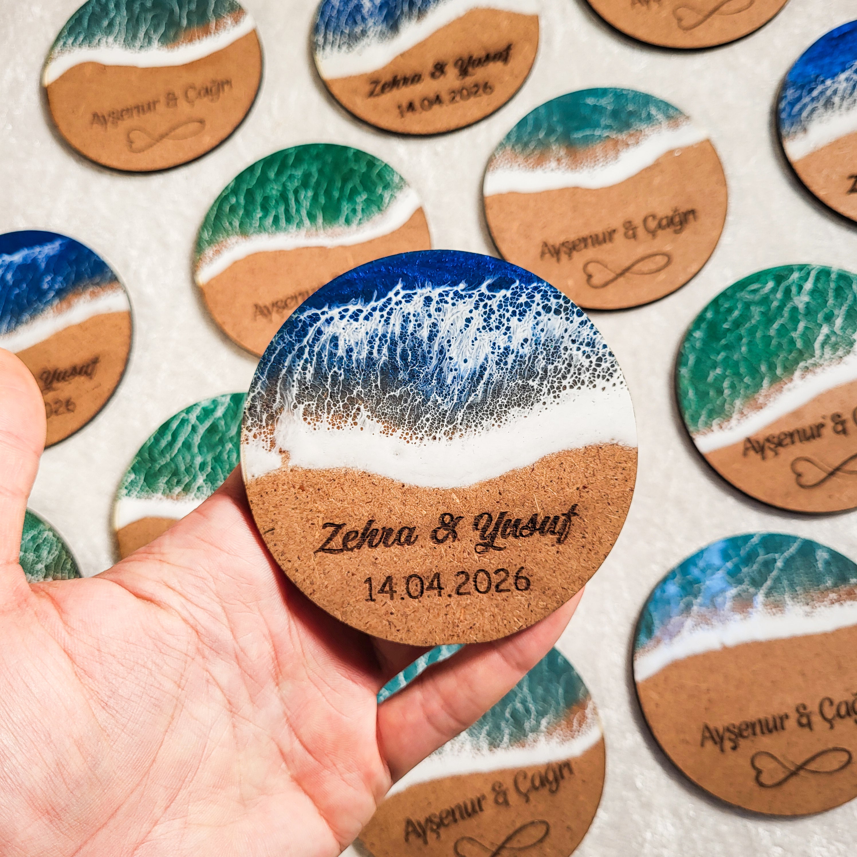 İsimli Epoksi Okyanus Dalga Magnet El Yapımı Kişiye Özel Hediye, Düğün Nişan Etkinlik Hediyeleri