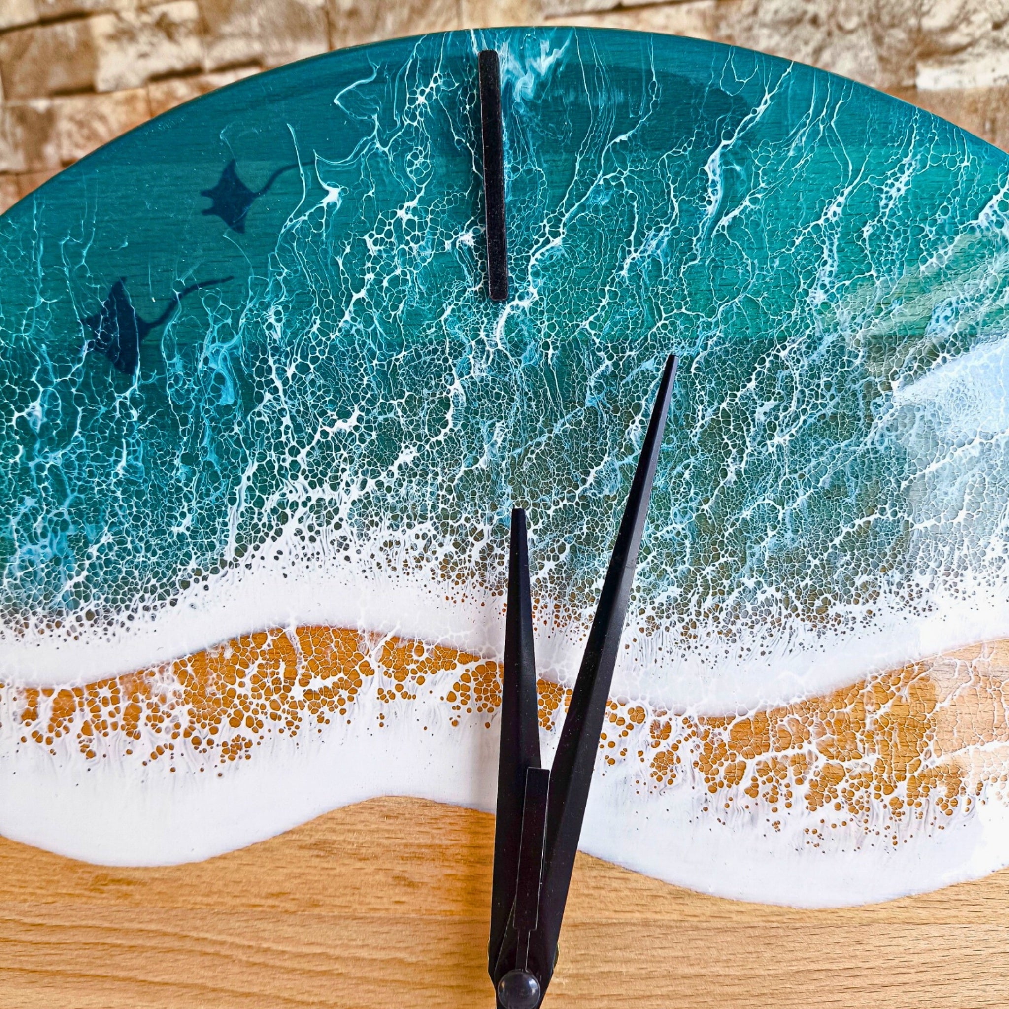 Epoksi Ahşap Duvar Saati Kişiye Özel Epoksi Okyanus Dalga Saat