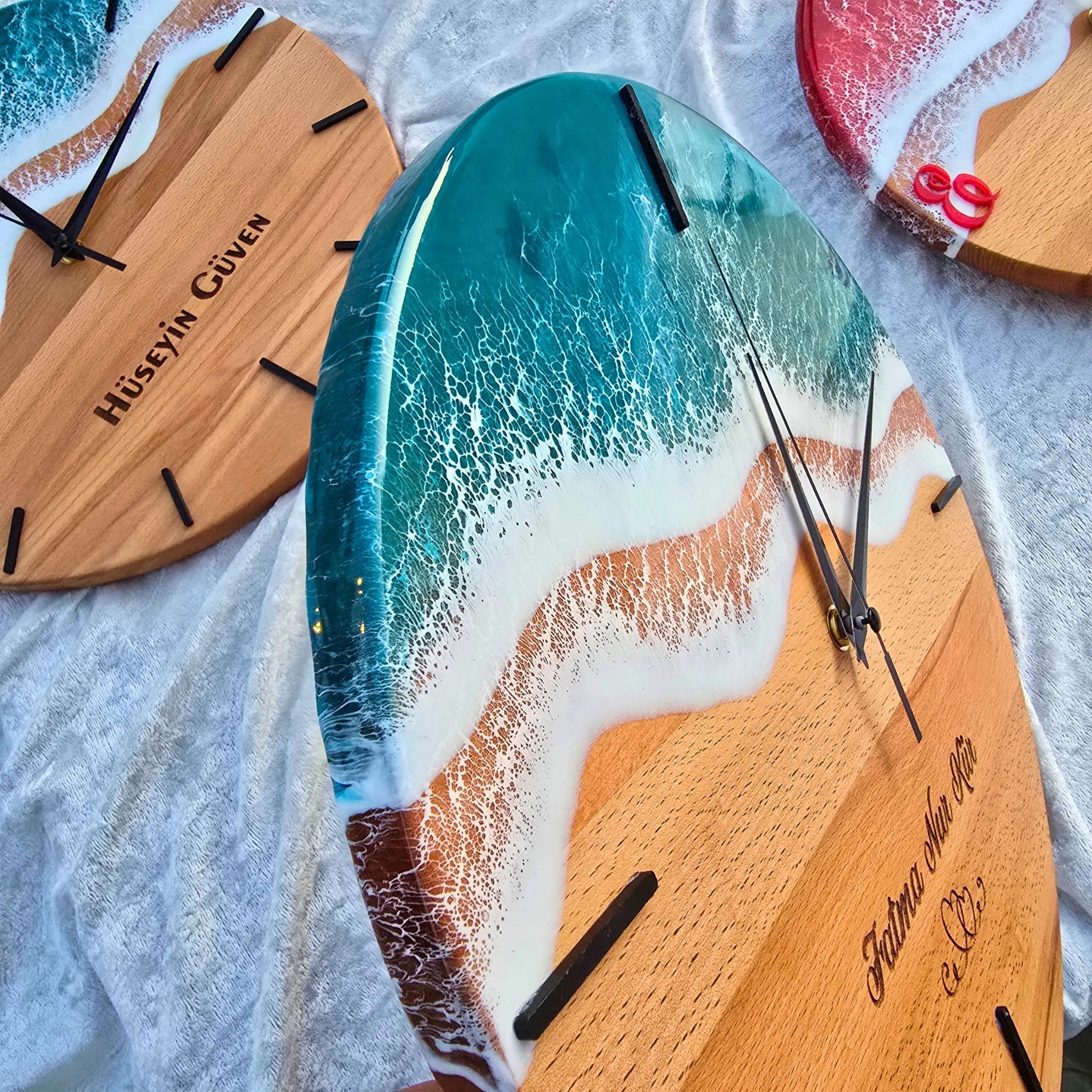 Epoksi Ahşap Duvar Saati Kişiye Özel Epoksi Okyanus Dalga Saat