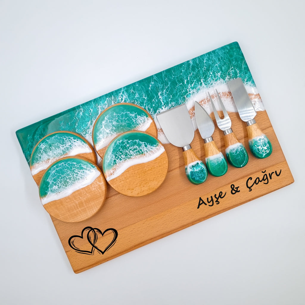 Kişiye Özel Yeşil Okyanus Dalga Sunum Seti Yeni Ev & Sevgiliye Hediye
