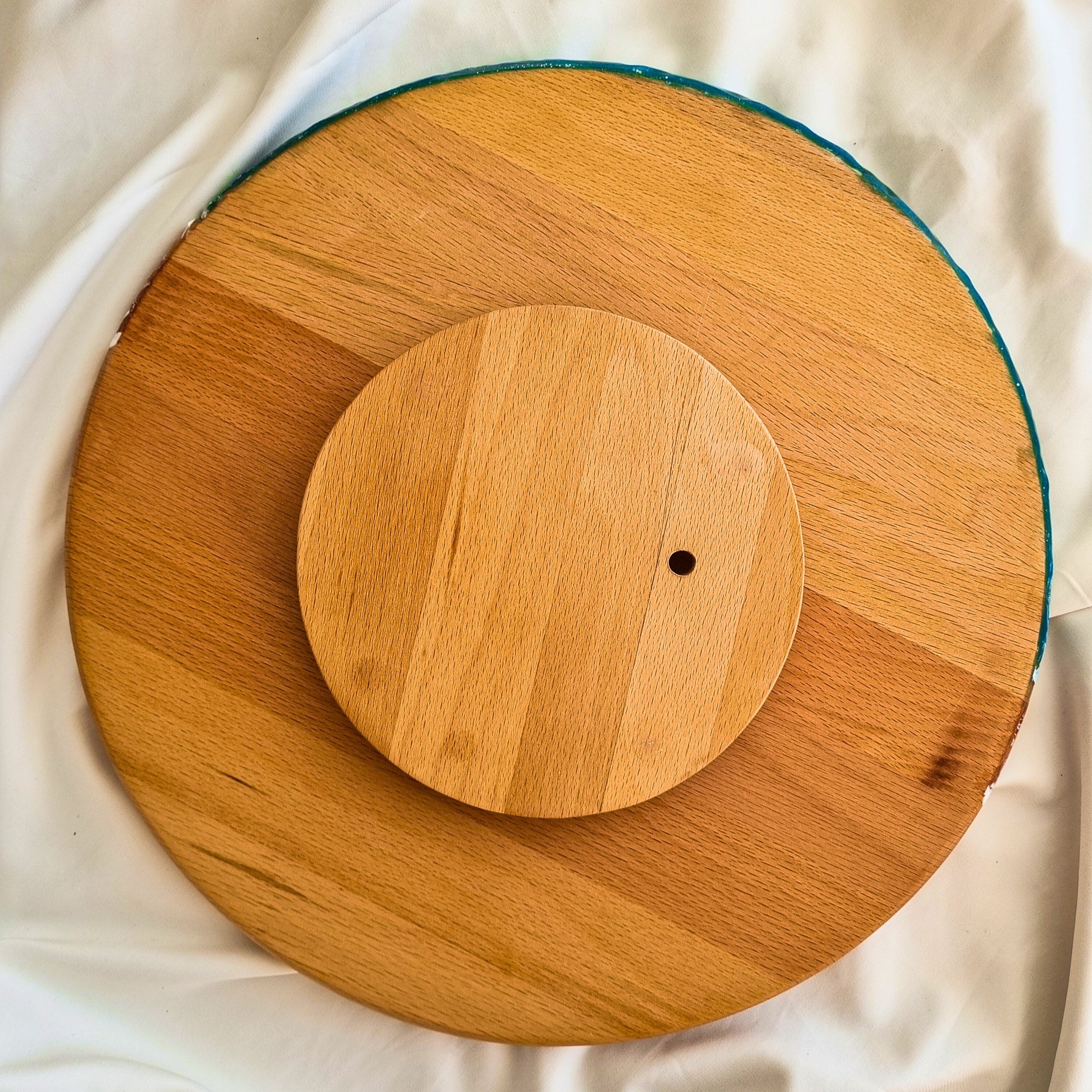 Kişiye Özel Döner Servis Tablası Okyanus Desenli Yuvarlak Ahşap Sunum Standı (360°)