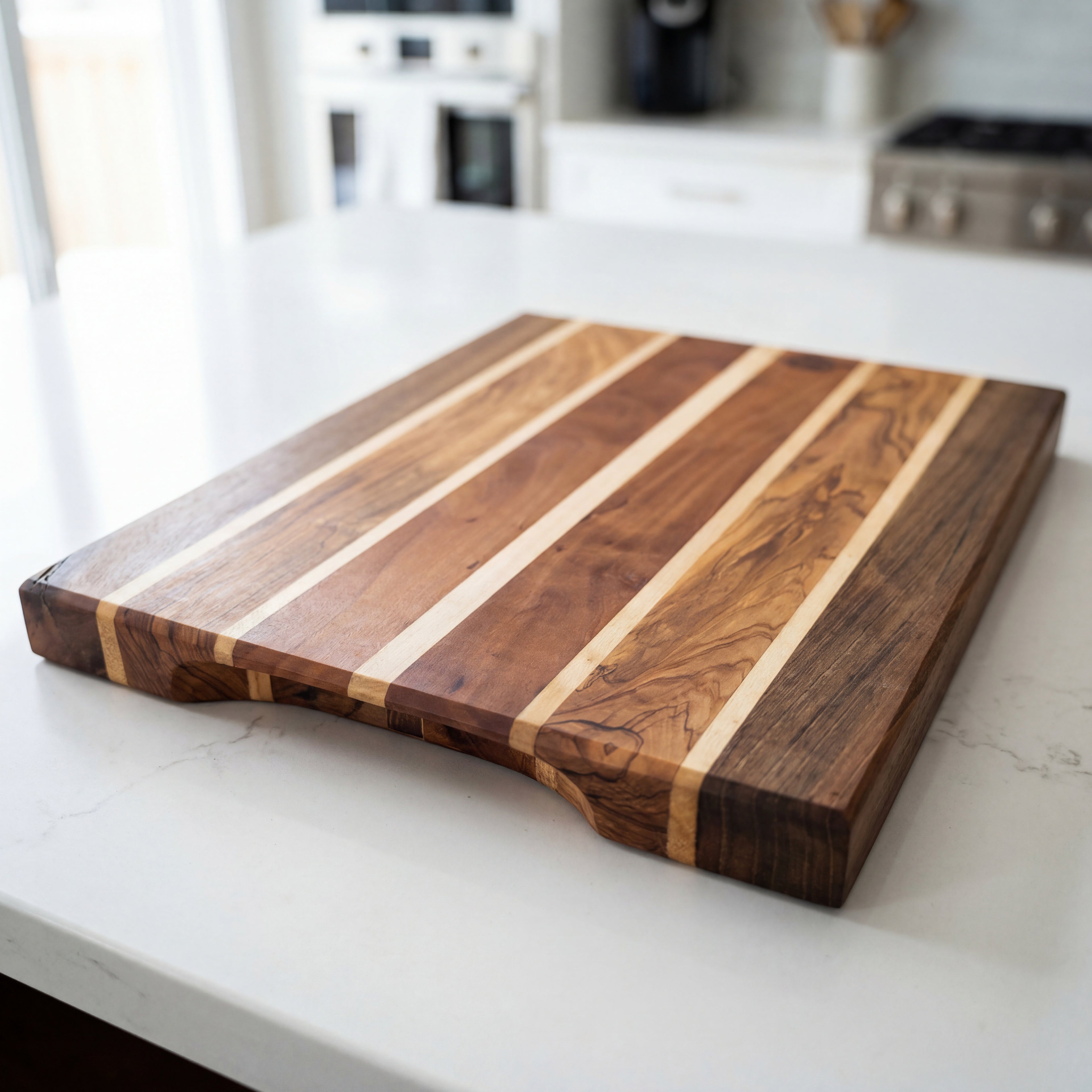 Özel Kesme Tahtası 38×28×2 cm Şerit Desenli Ahşap Sunum Tahtası