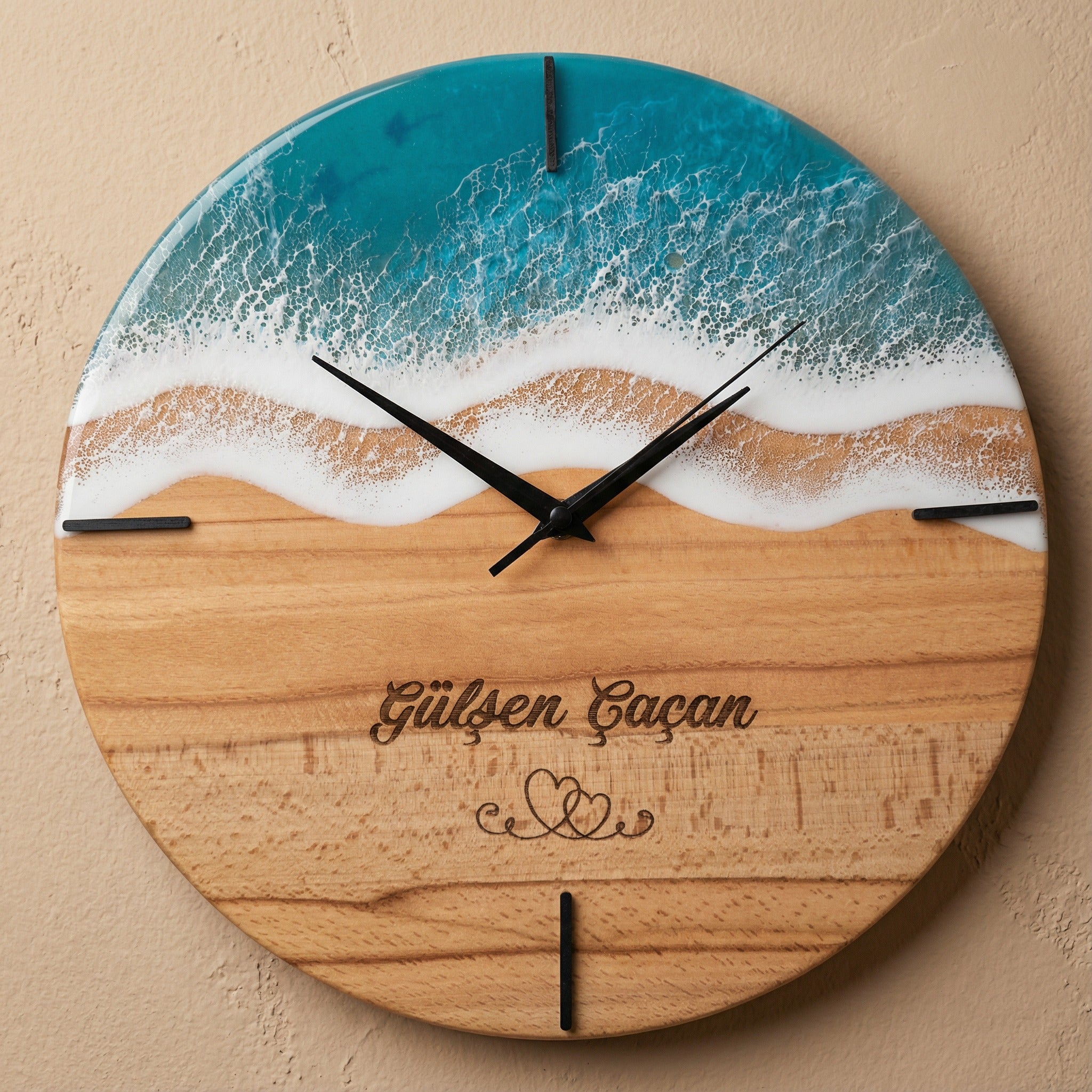 Epoksi Ahşap Duvar Saati Kişiye Özel Epoksi Okyanus Dalga Saat