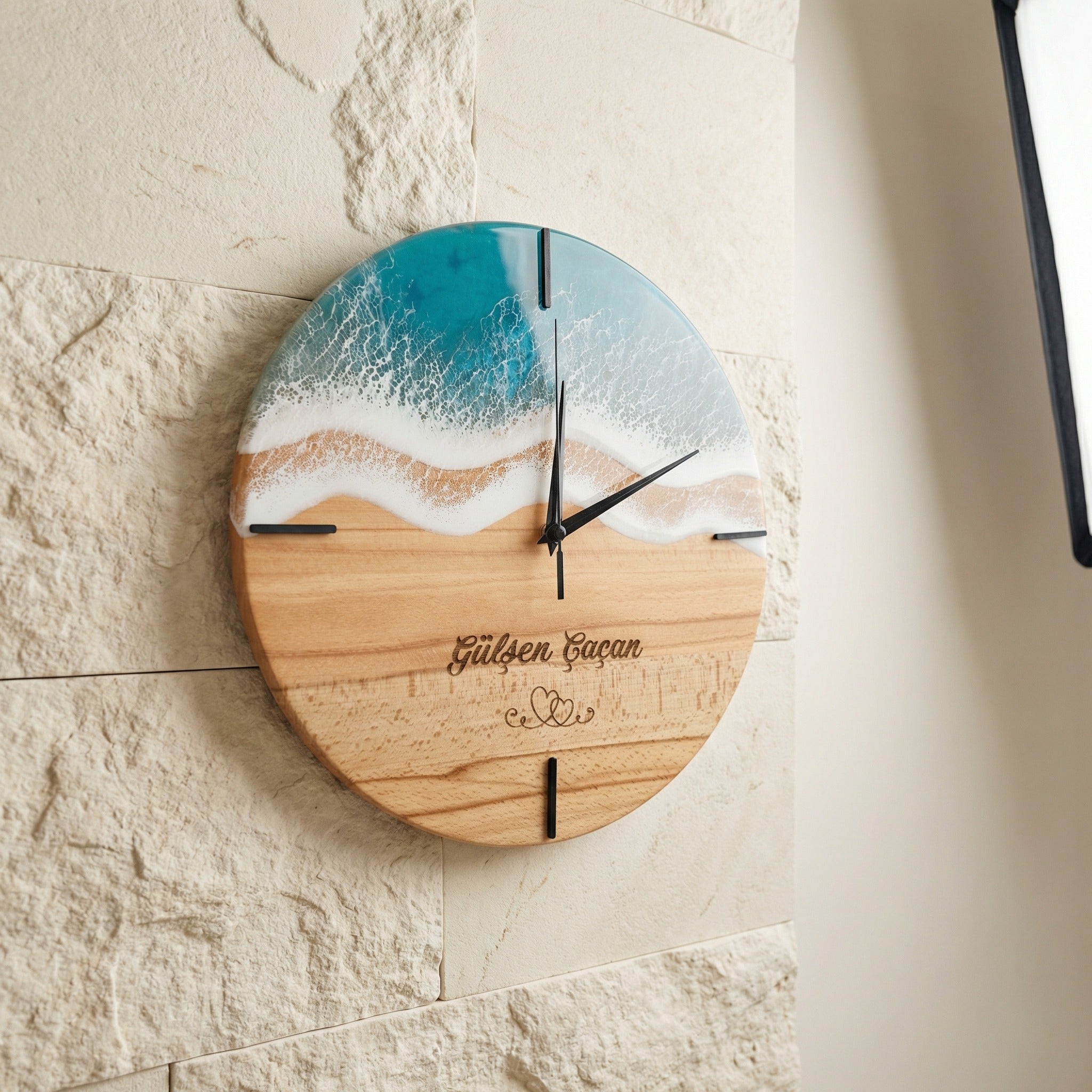 Epoksi Ahşap Duvar Saati Kişiye Özel Epoksi Okyanus Dalga Saat