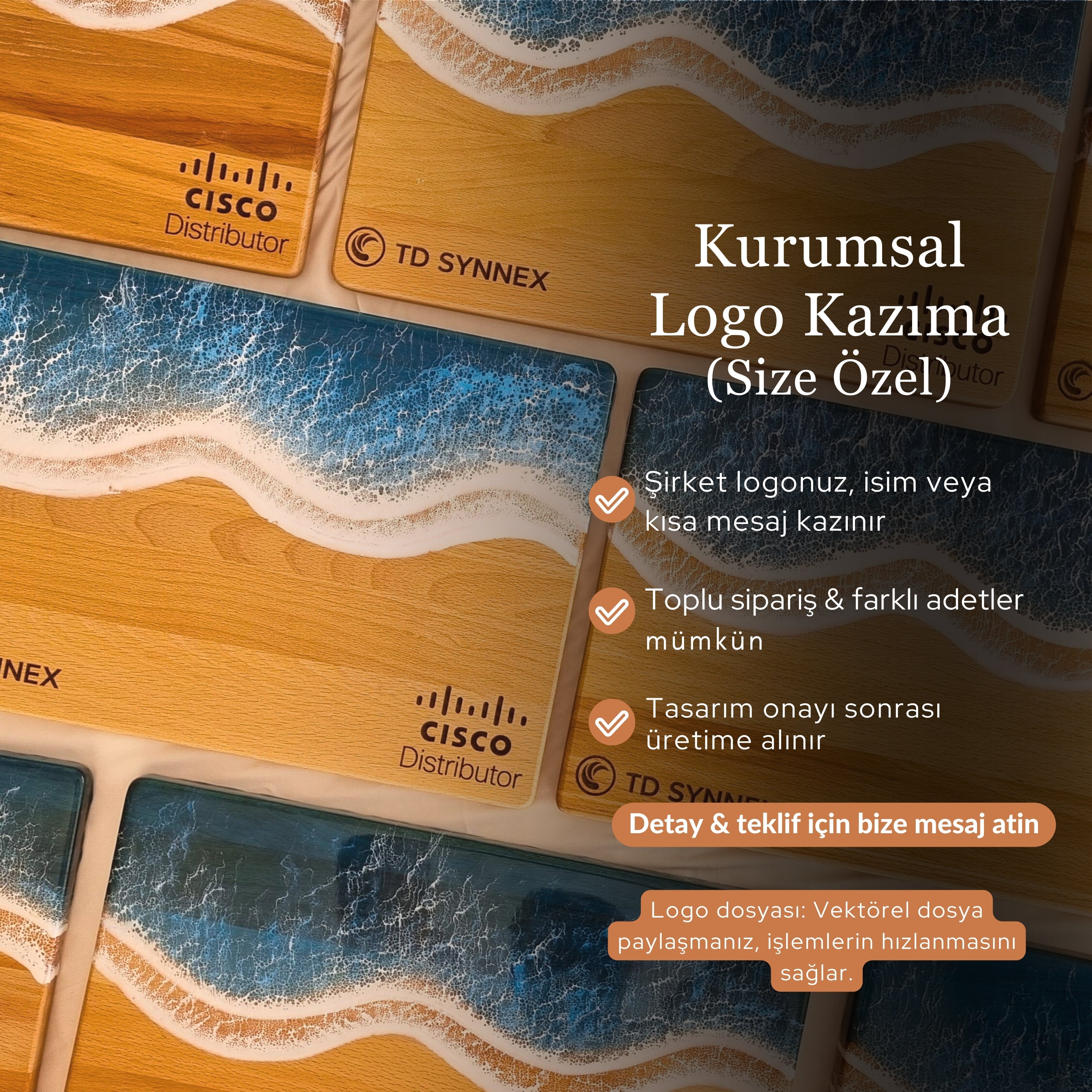 Kurumsal Logolu Ahşap Epoksi Ocean Tasarım Özel Üretim Kurumsal Hediye