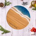 Kişiye Özel Döner Servis Tablası Okyanus Desenli Yuvarlak Ahşap Sunum Standı (360°)