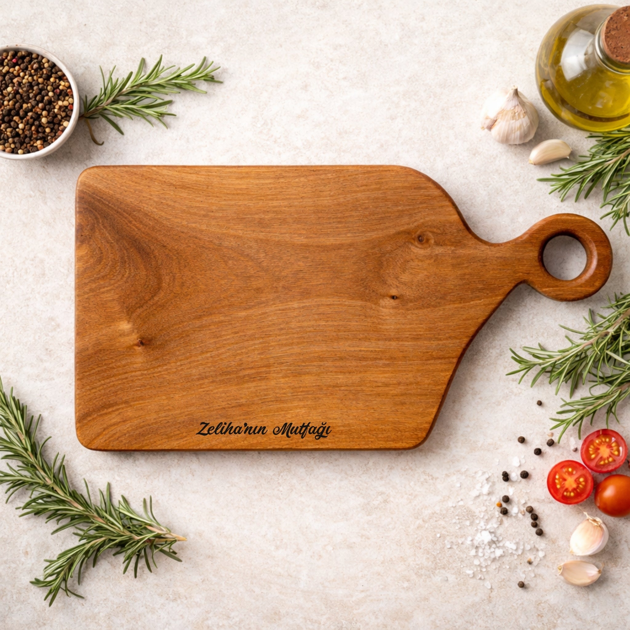 Tek Parça Ceviz Saplı Kesme Tahtası İsim Kazımalı Kişiye Özel Ahşap Tahta